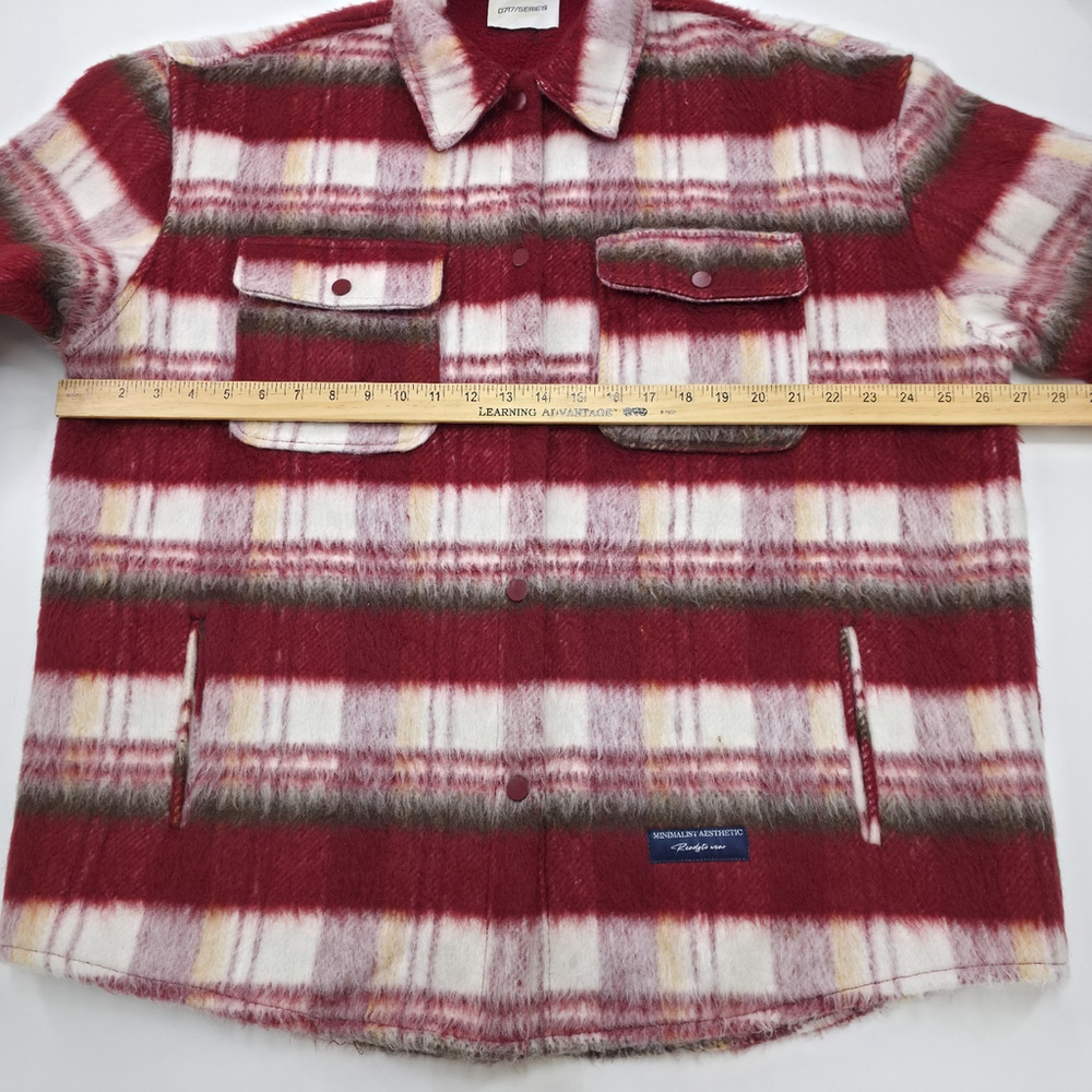Minimalist Aesthetic Plaid Shirt Jacket Mens Large Red Fleece Lined Lifestyle - Picture 11 of 14